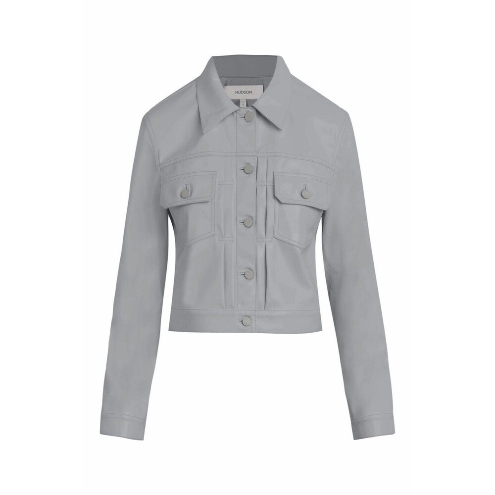 HUDSON JEANS Lola Faux Leather Cropped Trucker Jacket “Ultimate Gray” Sz XS $295